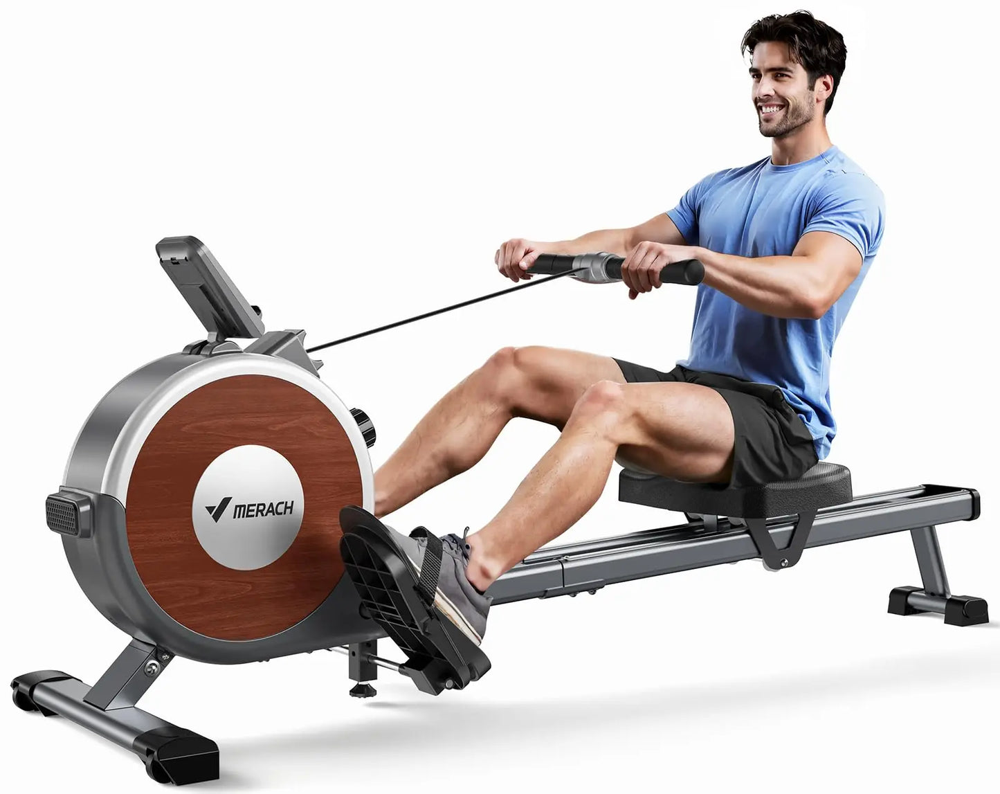 MERACH Magnetic Rowing Machine With 16 Levels Dual Slide Rail 350 Lb Quiet