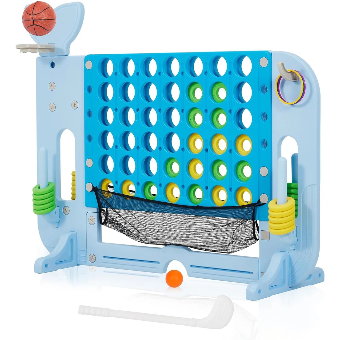 HiMISS Giant 4 In A Row 4 In 1 Yard Game Set With Basketball Hoop Ring Toss