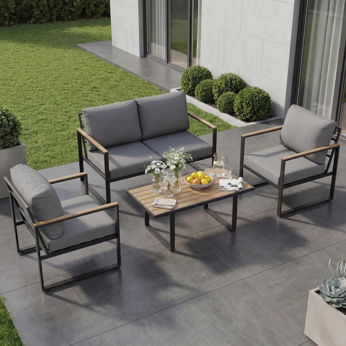 HobbyLane Modern 4 Piece Outdoor Patio Furniture Set With Table