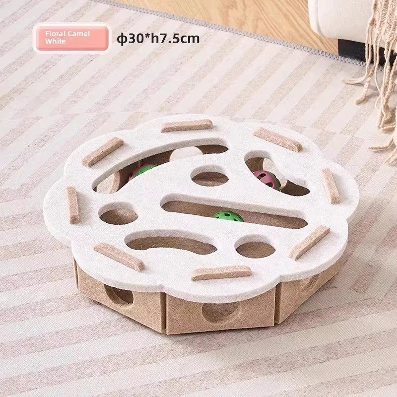 Cat Puzzle Toy Felt Box With Ball For Indoor Cat Enrichment