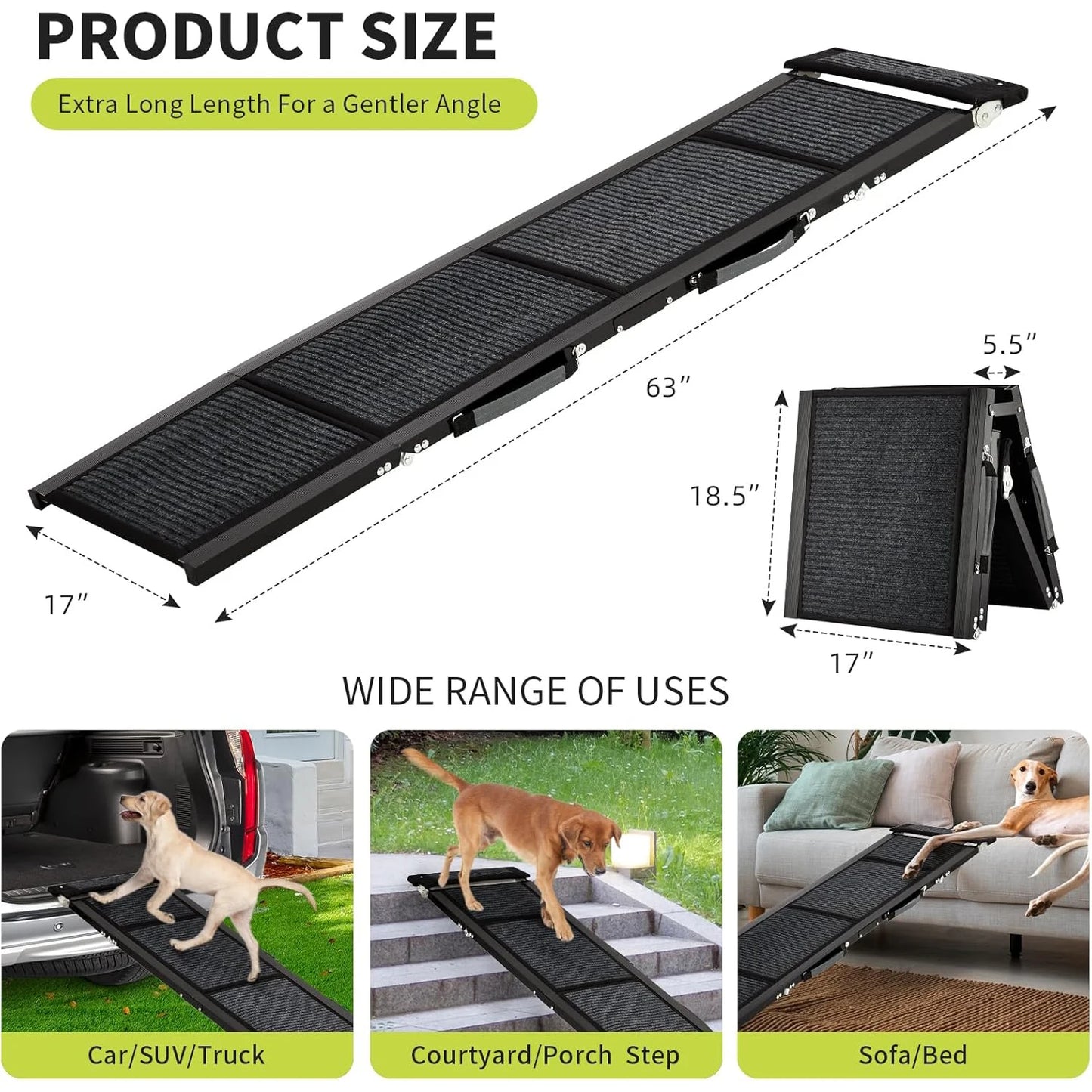 HiMISS Folding Dog Ramp For Cars Non Slip 250Lbs Pro