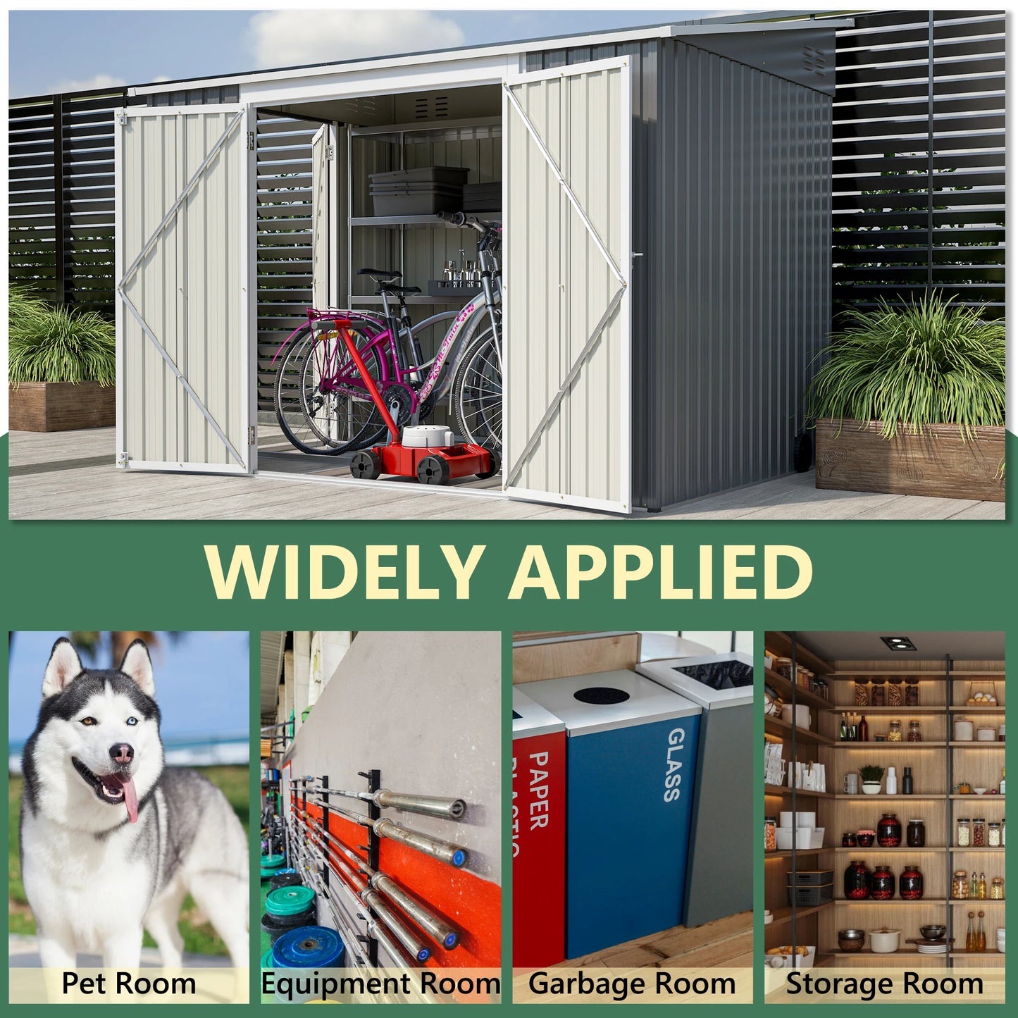 LZBEITEM Metal Outdoor Storage Shed With Lockable Doors