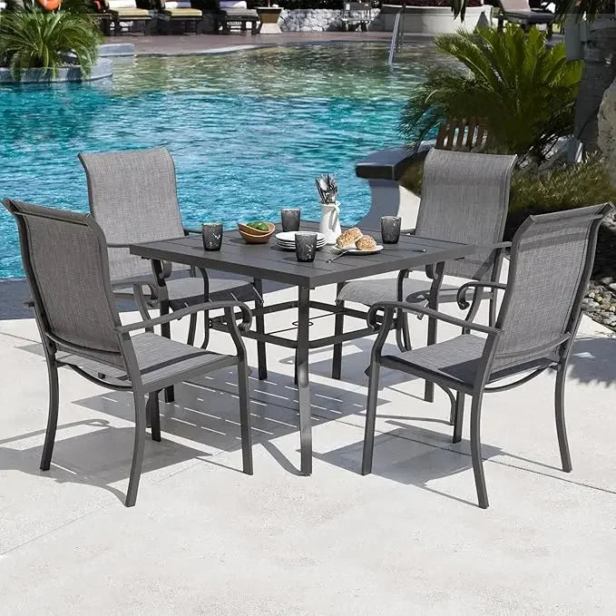 Patio Dining Set With Umbrella Hole And Iron Table