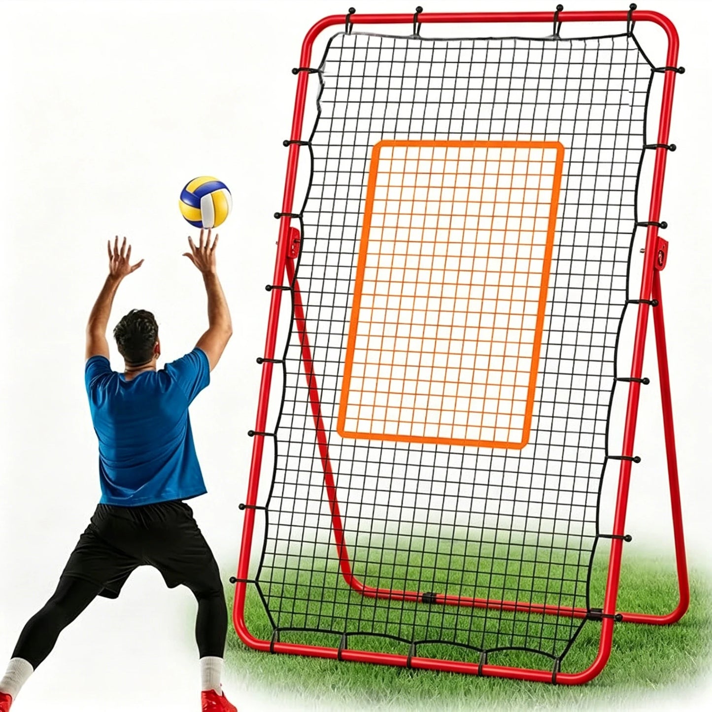 Volleyball Rebounder Net Practice Heavy Duty Steel Frame Adjustable Angles