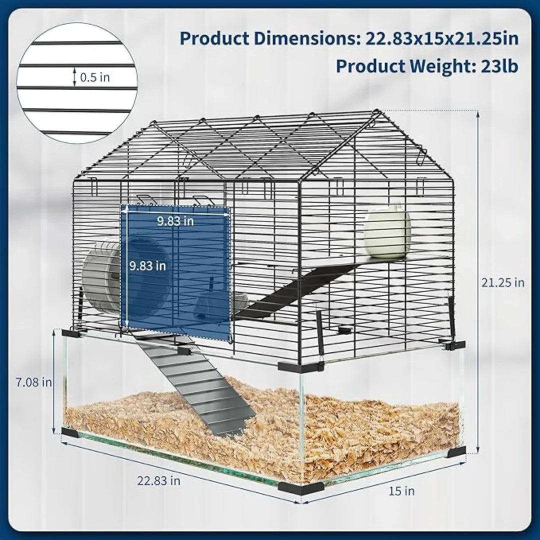 HiMISS Three Tier Hamster Enclosure With Glass Panels For Small Pets