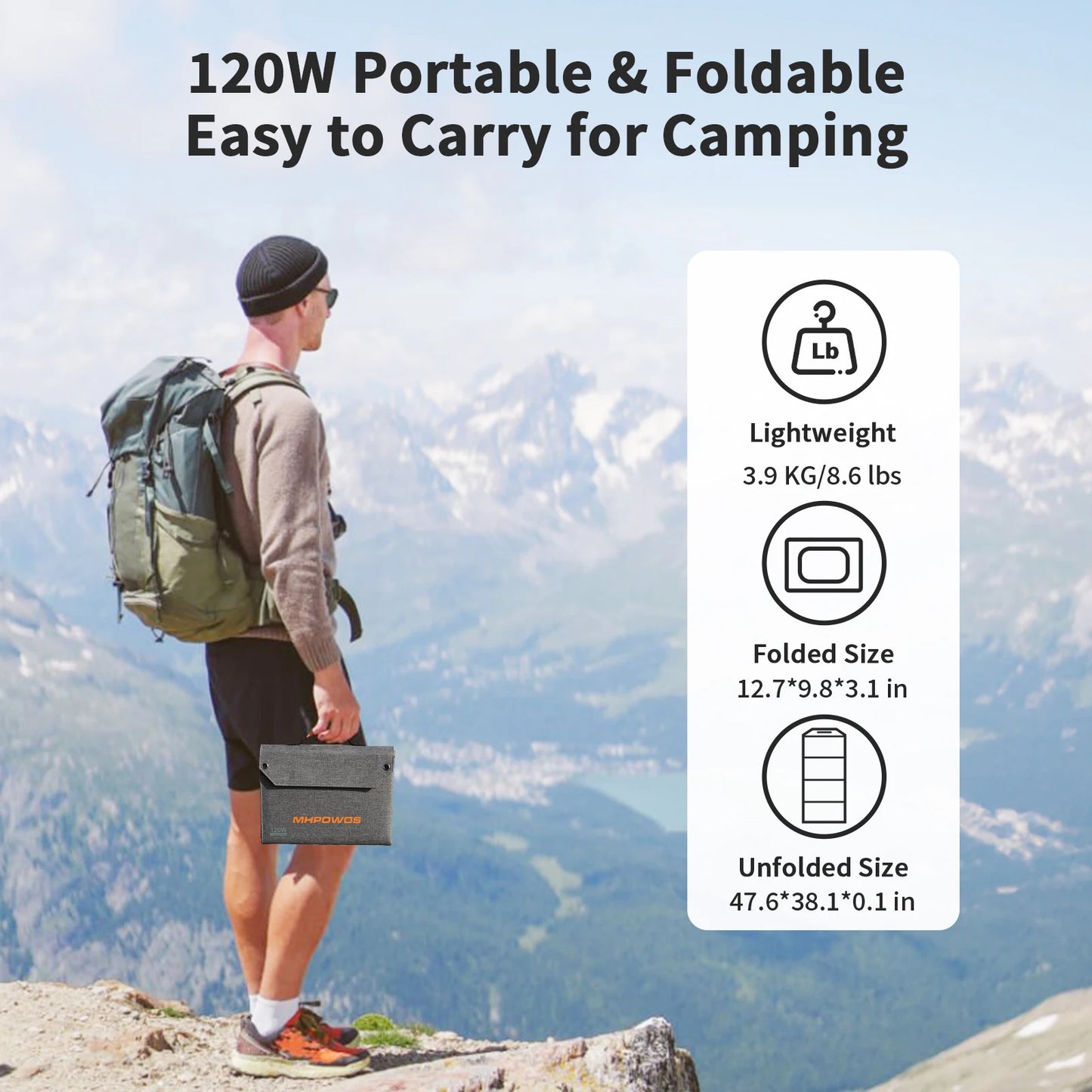 MHPOWOS Foldable Solar Panel USB C USB A Portable Pro