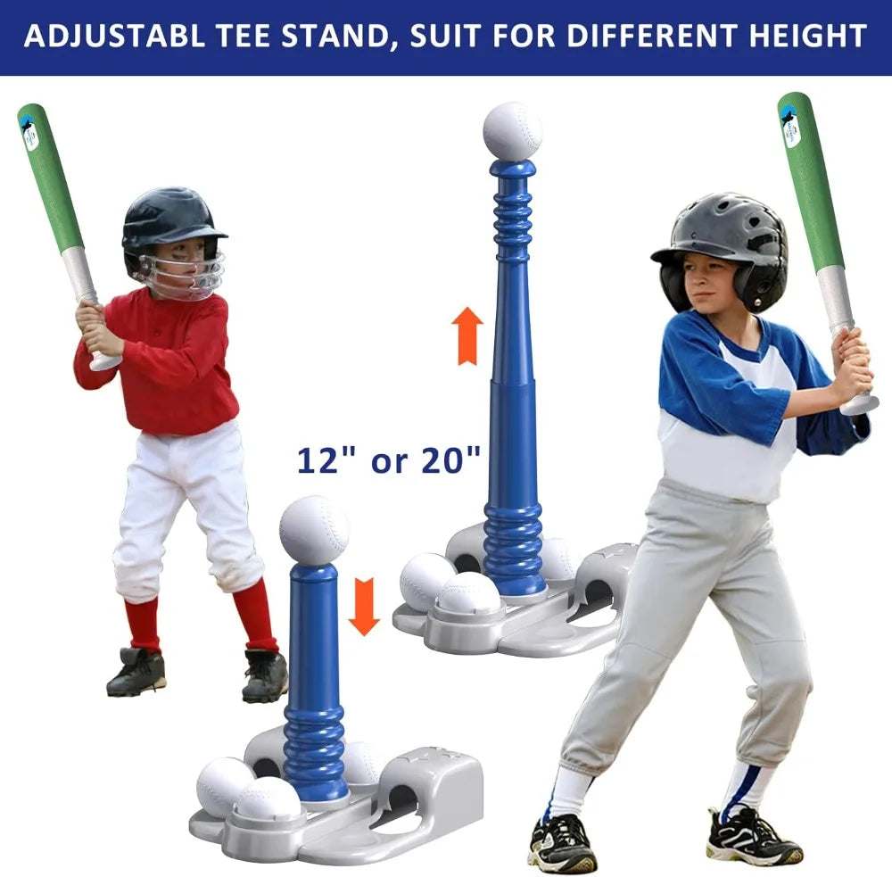 2 In 1 T Ball Set With Automatic Pitching Machine 6 Balls And Adjustable Tee