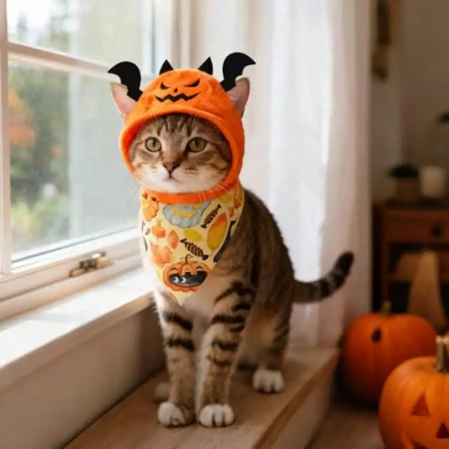 Halloween Pet Costume Set With Pumpkin Bat Themes And Scarves