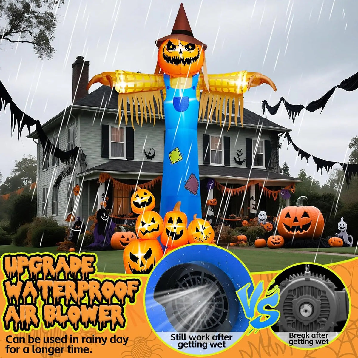 Giant Pumpkin Scarecrow Halloween Inflatable With Music And Scary Sound
