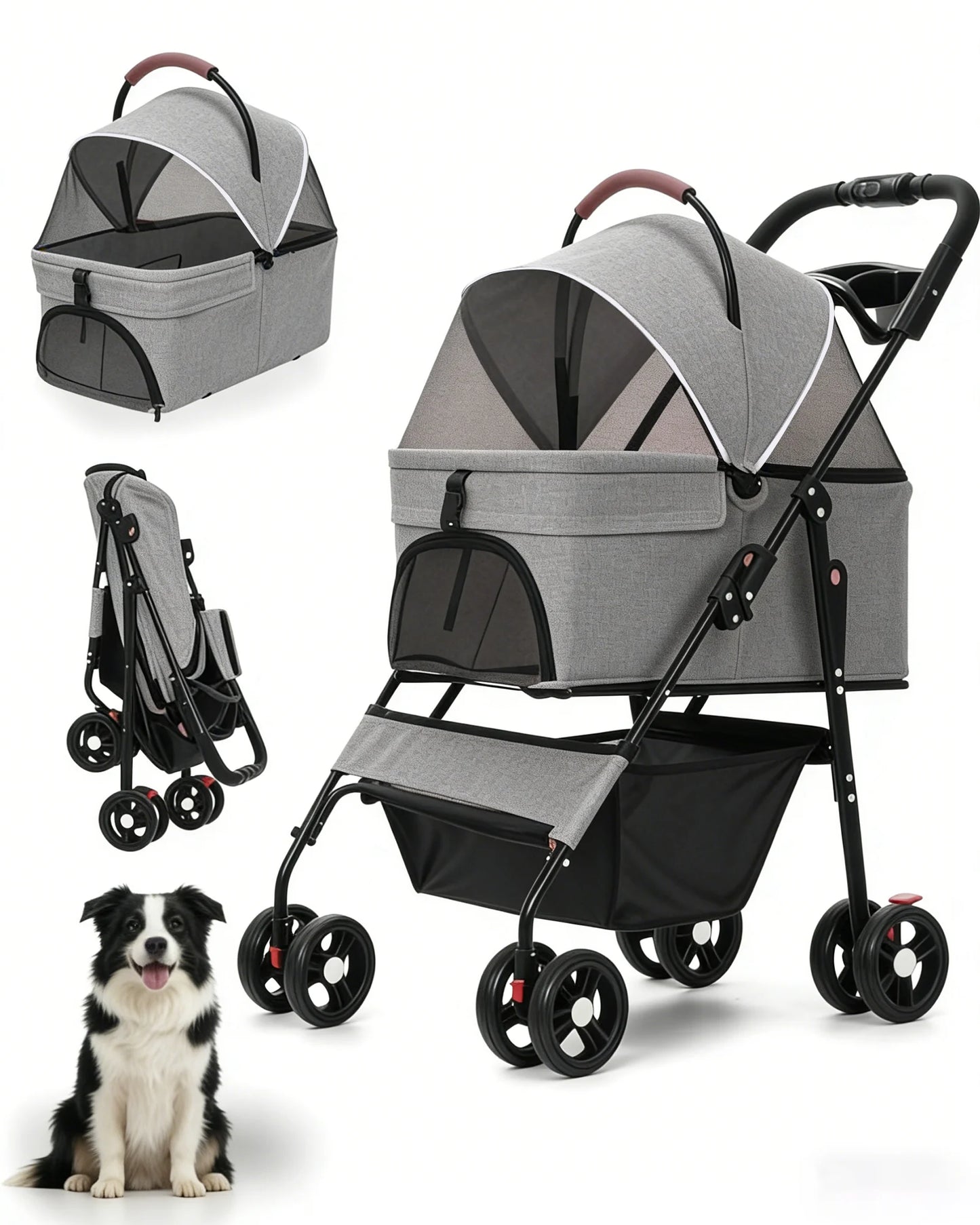 Cabusatly Portable Pet Stroller With Removable Pet Carrier