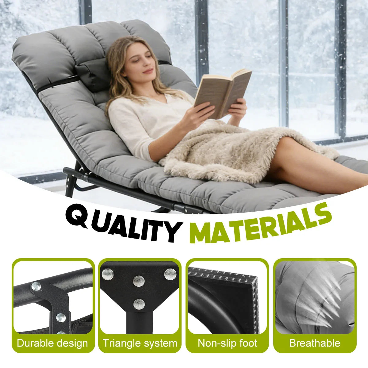 Adjustable Folding Lounge Chair With Removable Cushion For Outdoor Relaxation