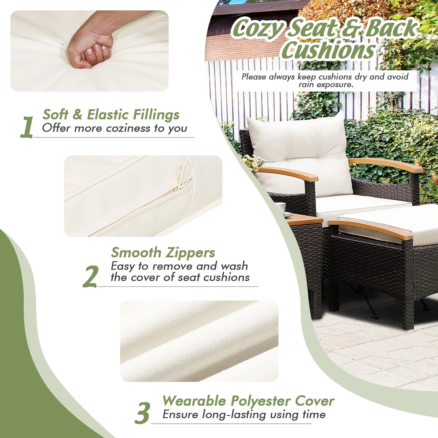HOMASIS Patio Rattan Furniture Set Cushioned Sofas And Wood Table