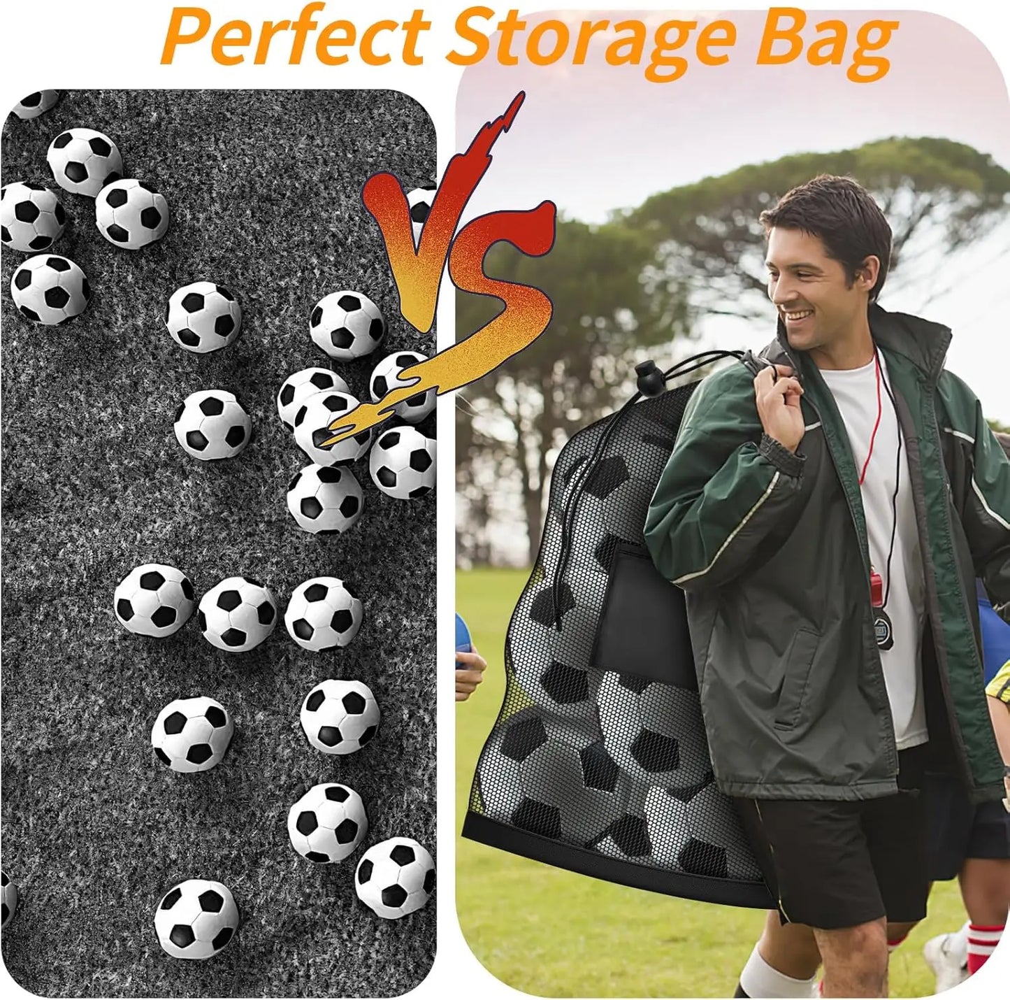 Heavy Duty Mesh Ball Bag With Strap Holds 8 Basketballs Or 10 Balls