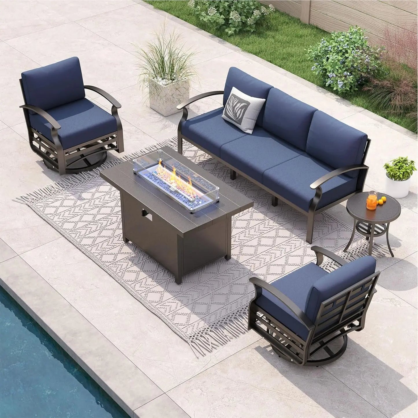 XIAOLANG Aluminum Patio Furniture Set With Propane Fire Pit Table
