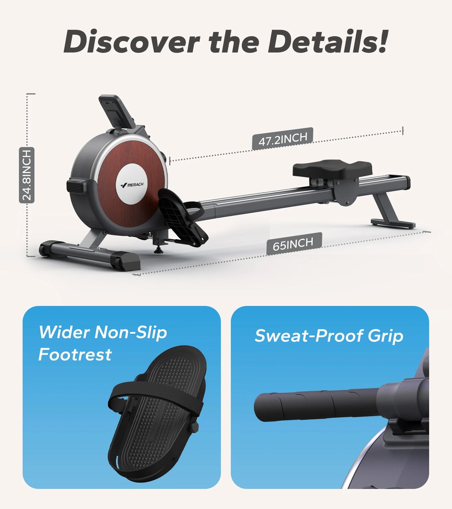 MERACH Magnetic Rowing Machine With 16 Levels Dual Slide Rail 350 Lb Quiet