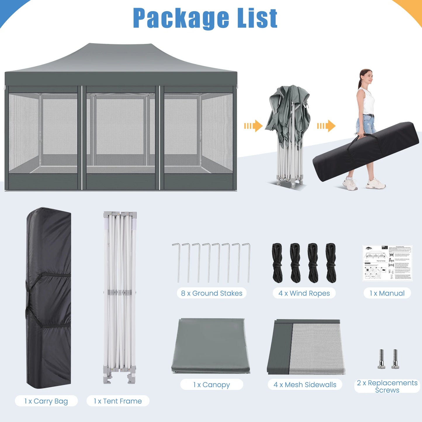 HOTEEL Pop Up Canopy Gazebo With Four Sidewalls Mosquito Netting