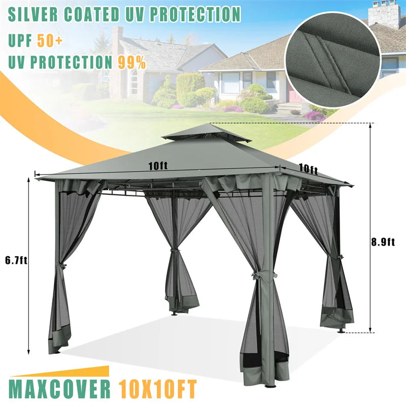 Tooluck Gazebo With Double Roof And Curtain Netting