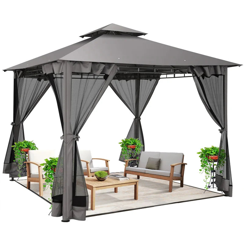 Tooluck Gazebo With Double Roof And Curtain Netting