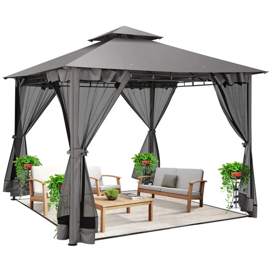 Tooluck Gazebo With Double Roof And Curtain Netting