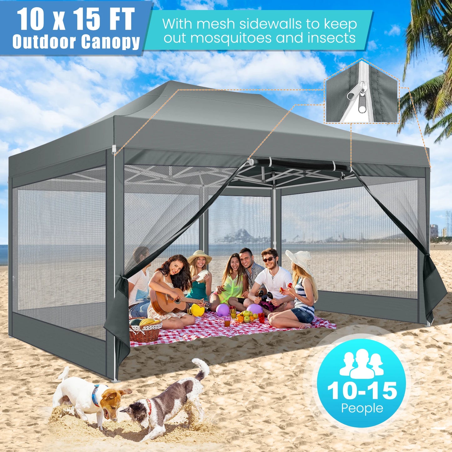 HOTEEL Pop Up Canopy Gazebo With Four Sidewalls Mosquito Netting