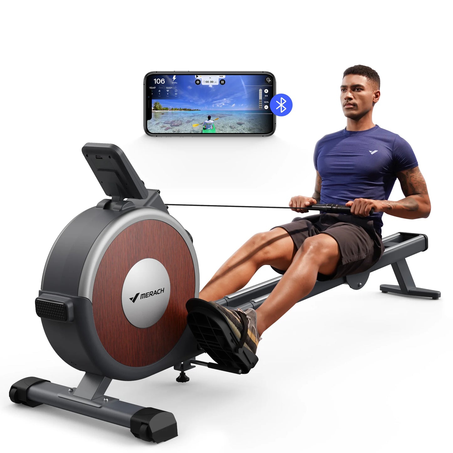 MERACH Magnetic Rowing Machine With 16 Levels Dual Slide Rail 350 Lb Quiet