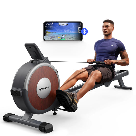 MERACH Magnetic Rowing Machine With 16 Levels Dual Slide Rail 350 Lb Quiet