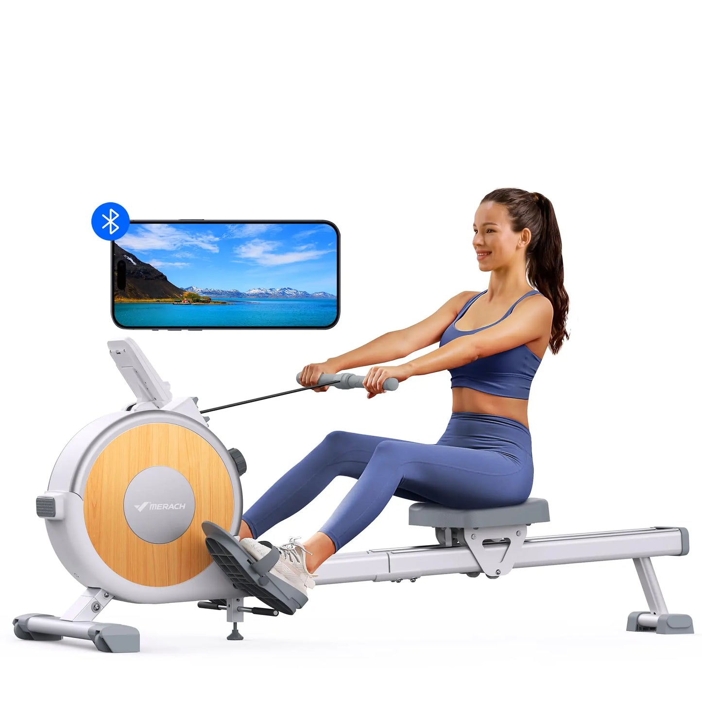 MERACH Magnetic Rowing Machine With 16 Levels Dual Slide Rail 350 Lb Quiet