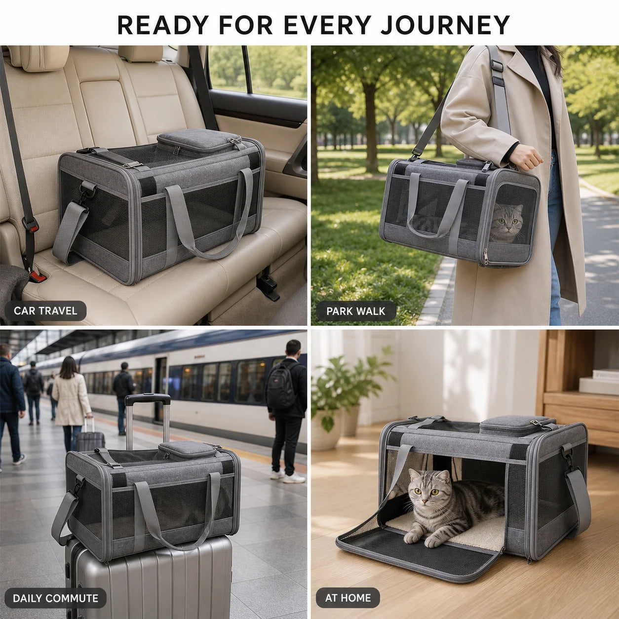 Portable Expandable Pet Travel Bag Soft Sided Breathable Transparent Carrier