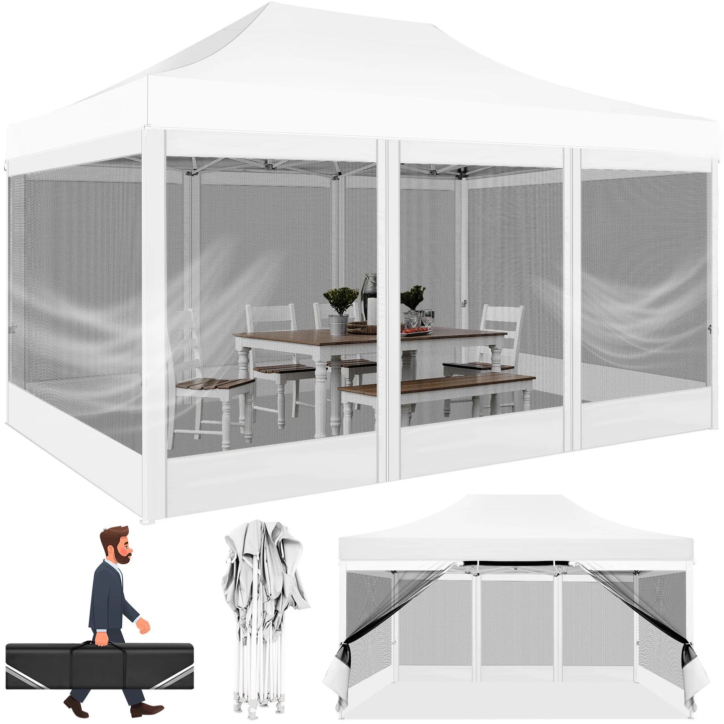 HOTEEL Pop Up Canopy Gazebo With Four Sidewalls Mosquito Netting