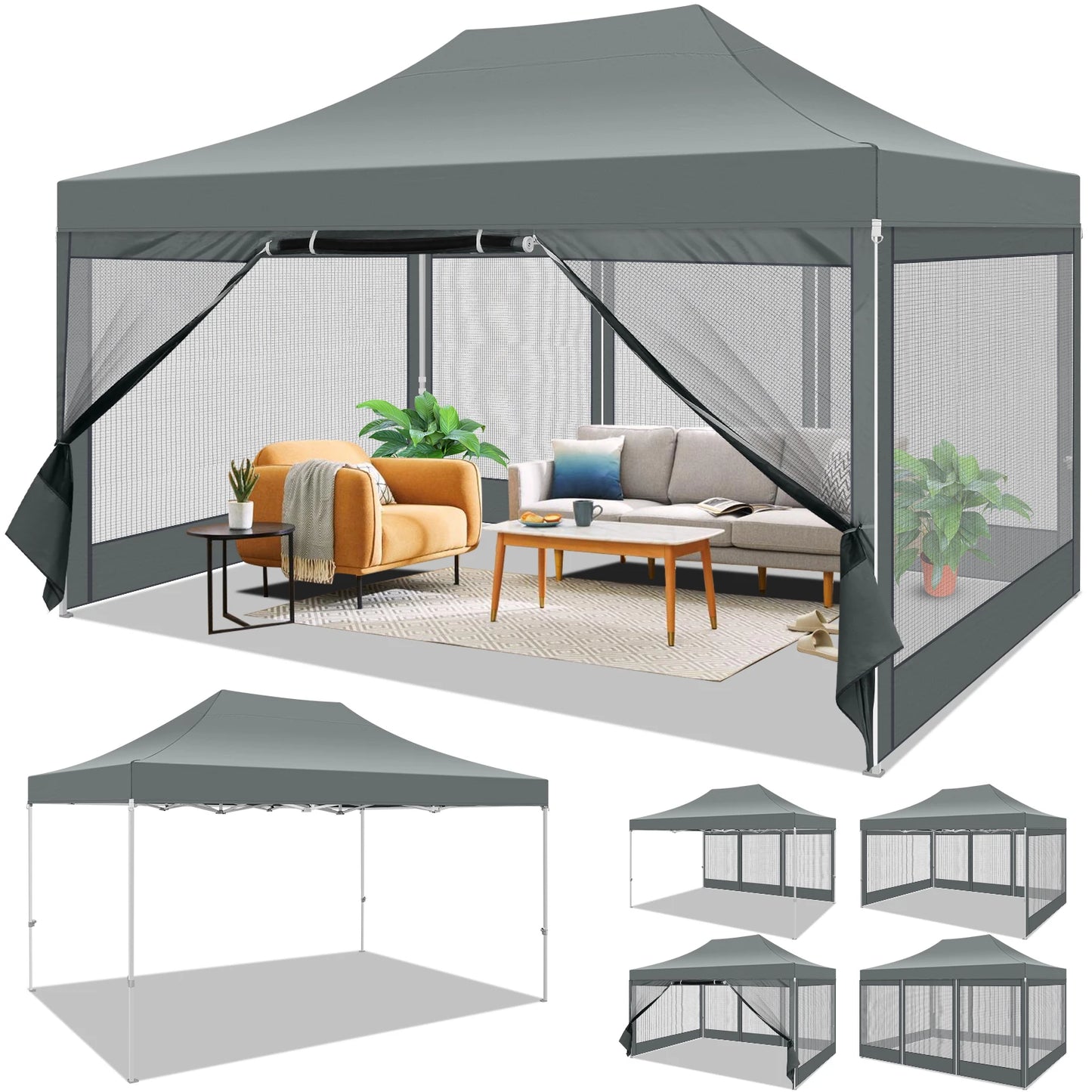 HOTEEL Pop Up Canopy Gazebo With Four Sidewalls Mosquito Netting