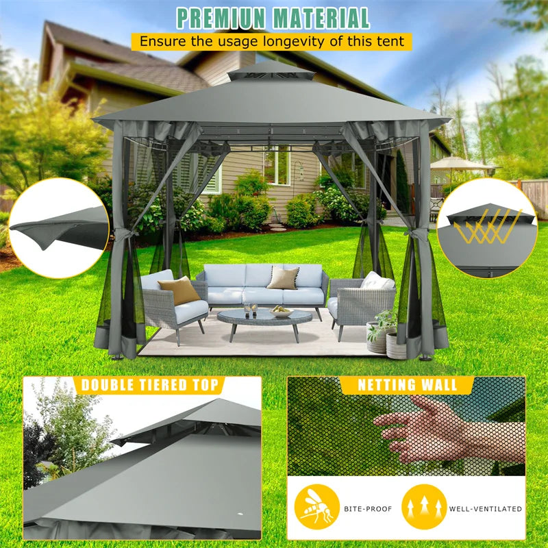 Tooluck Gazebo With Double Roof And Curtain Netting