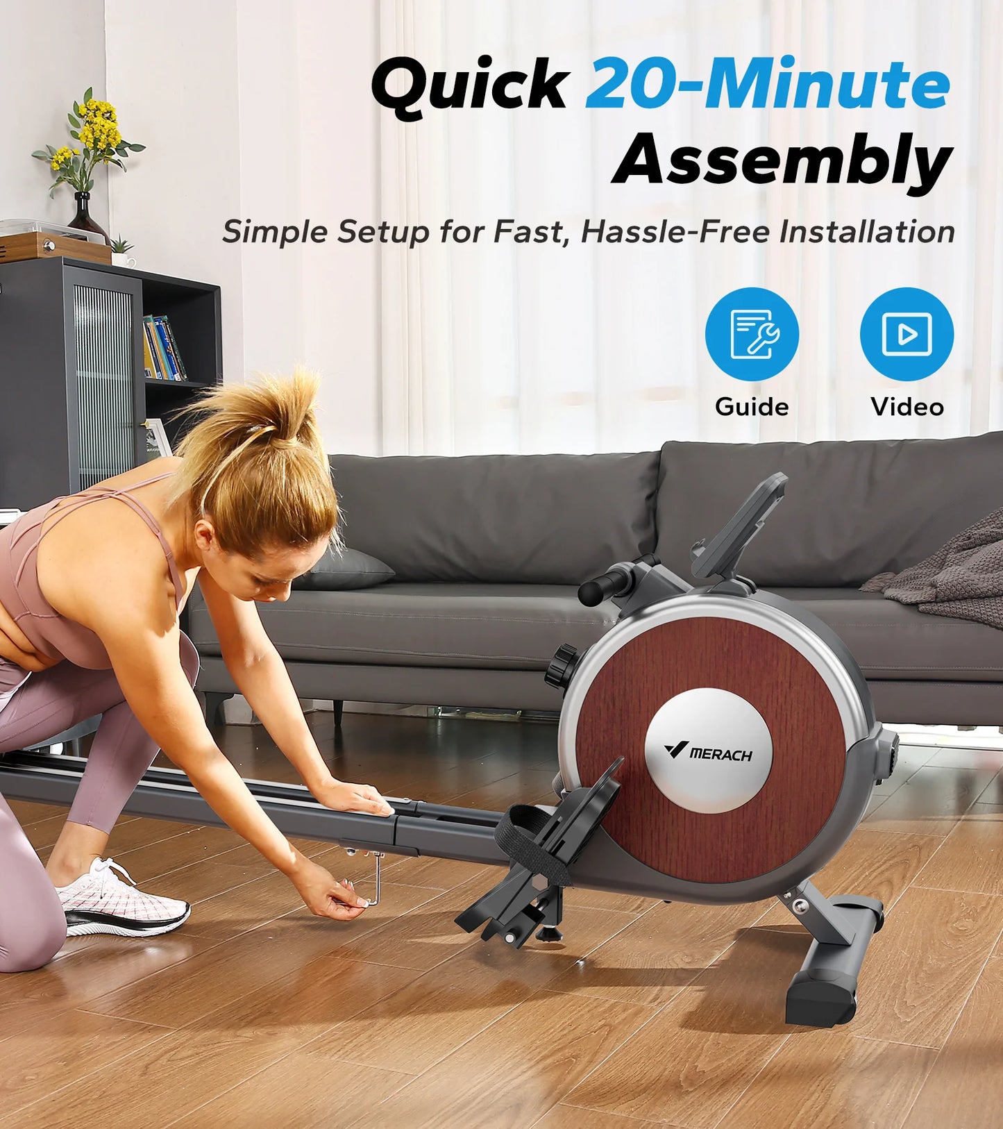 MERACH Magnetic Rowing Machine With 16 Levels Dual Slide Rail 350 Lb Quiet