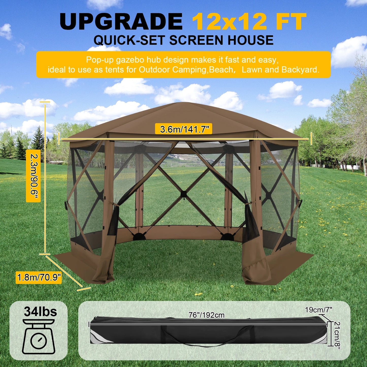 Tooluck Pop Up Gazebo Screen House Tent With Mosquito Netting And Awning