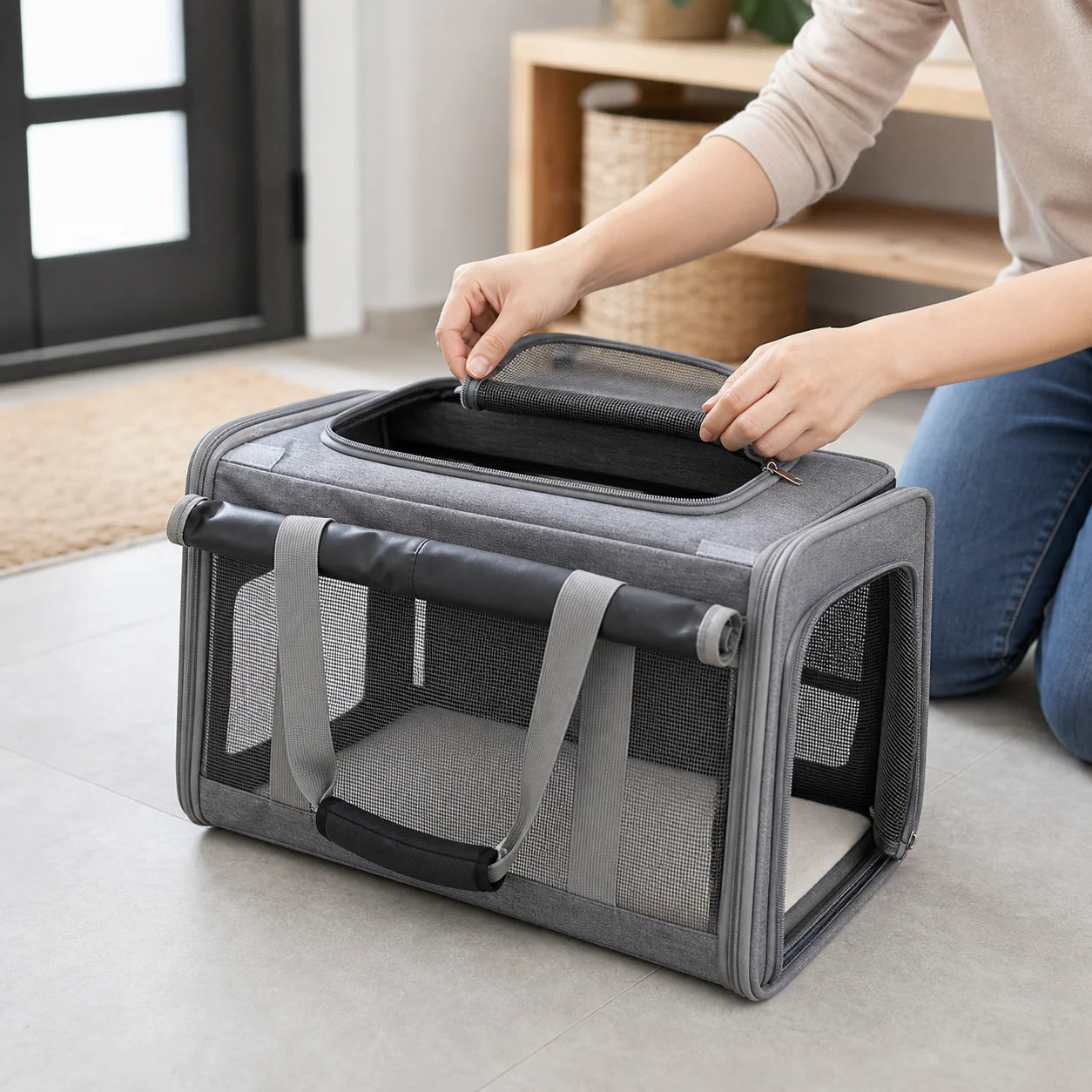 Portable Expandable Pet Travel Bag Soft Sided Breathable Transparent Carrier