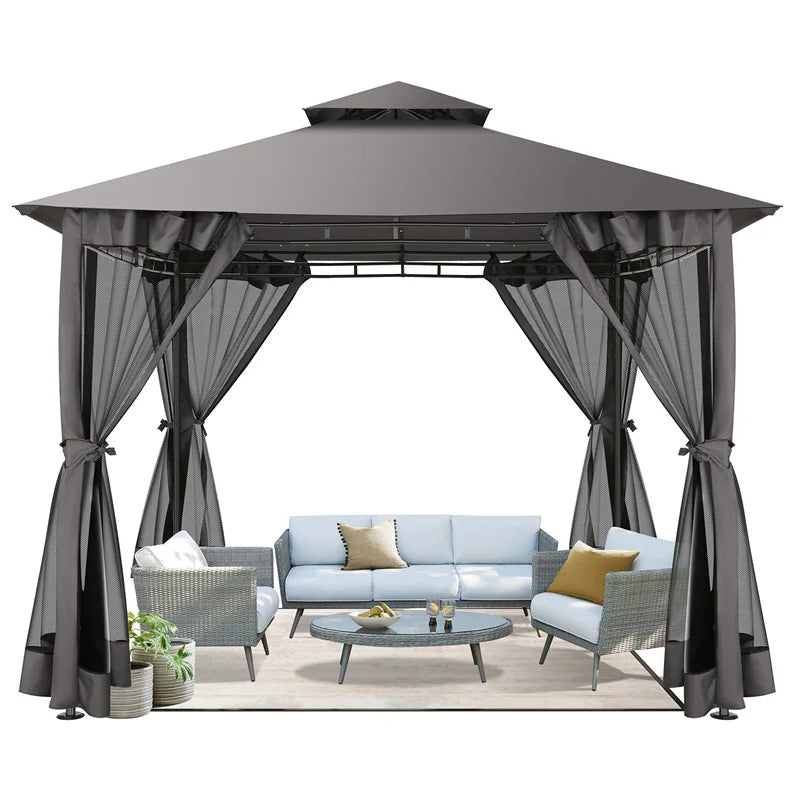 Tooluck Gazebo With Double Roof And Curtain Netting