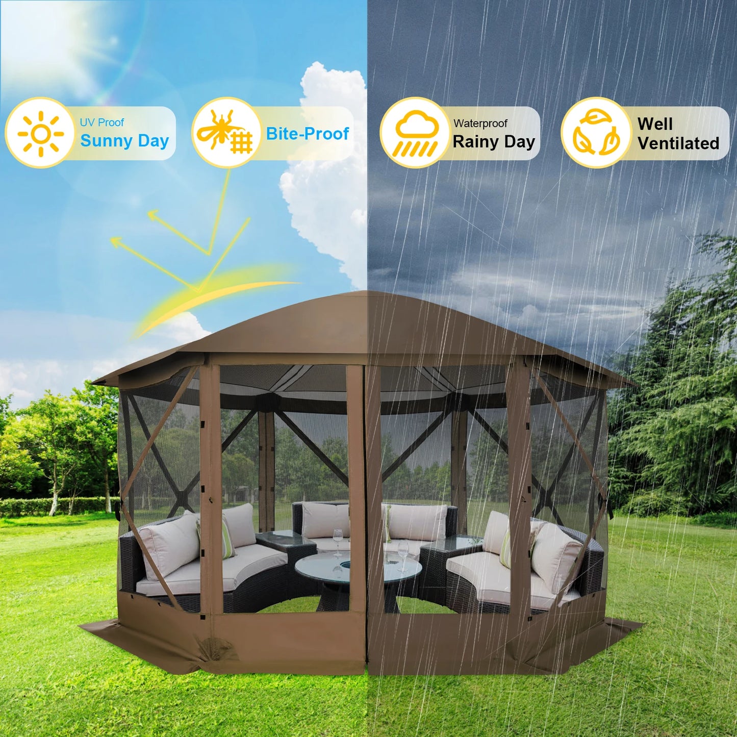 Tooluck Pop Up Gazebo Screen House Tent With Mosquito Netting And Awning