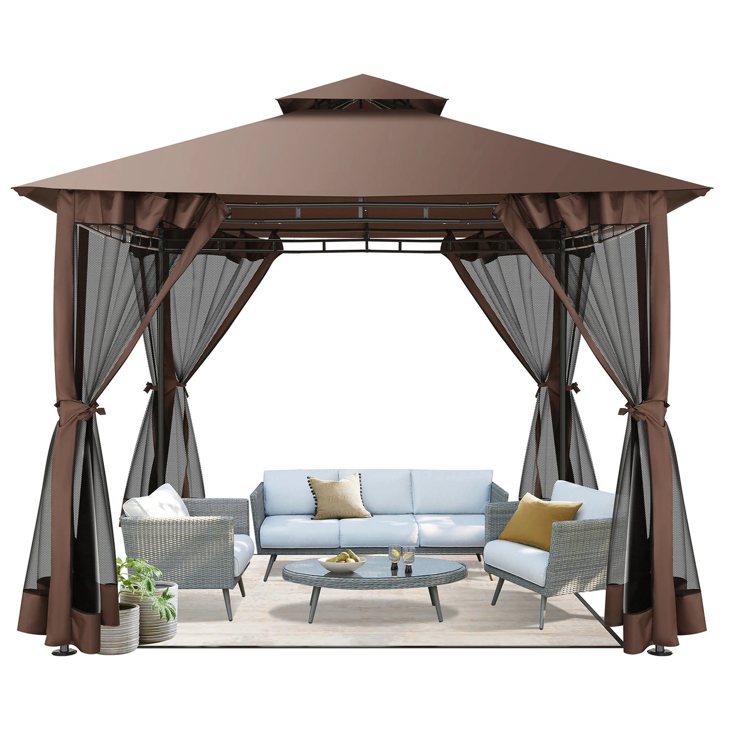 Tooluck Gazebo With Double Roof And Curtain Netting