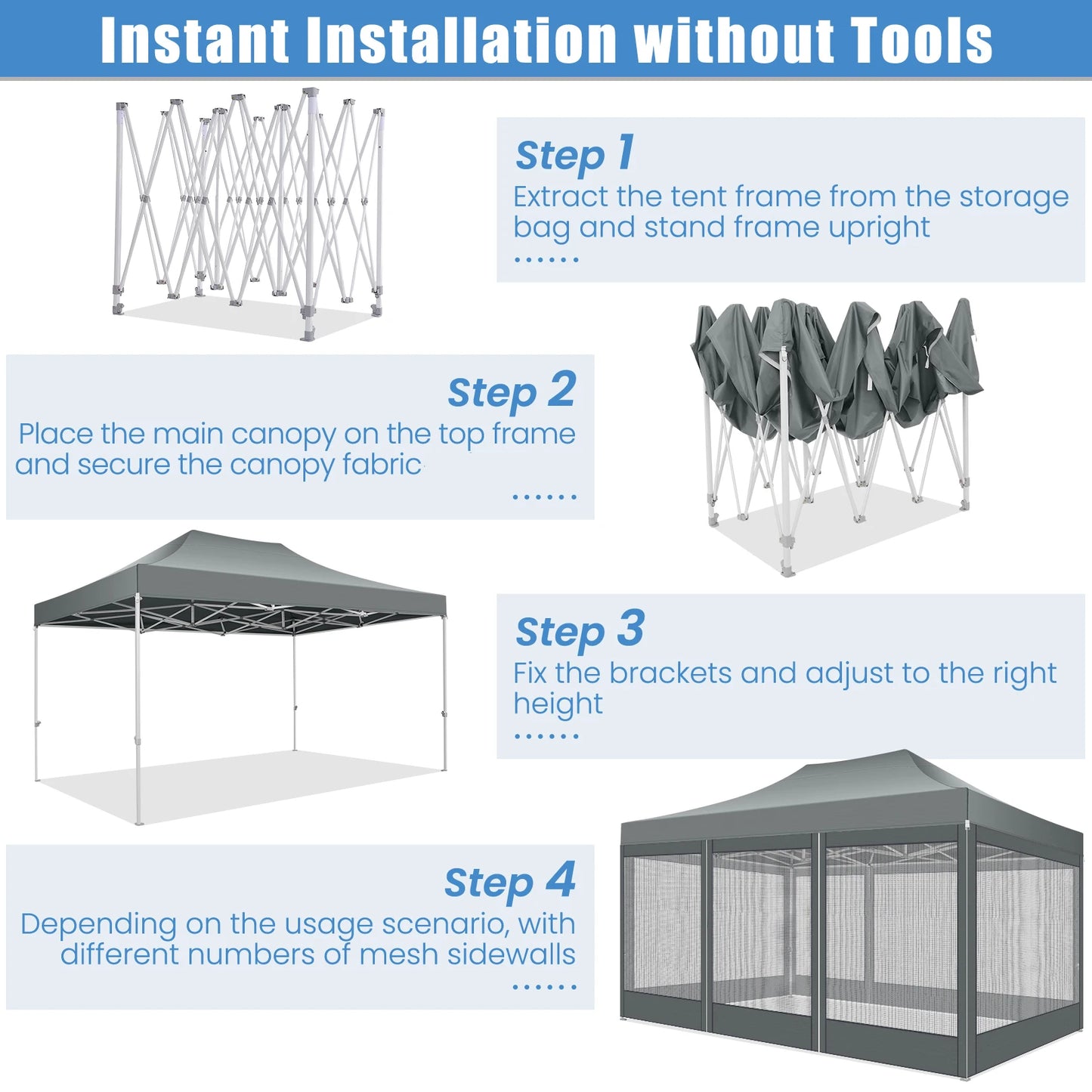 HOTEEL Pop Up Canopy Gazebo With Four Sidewalls Mosquito Netting