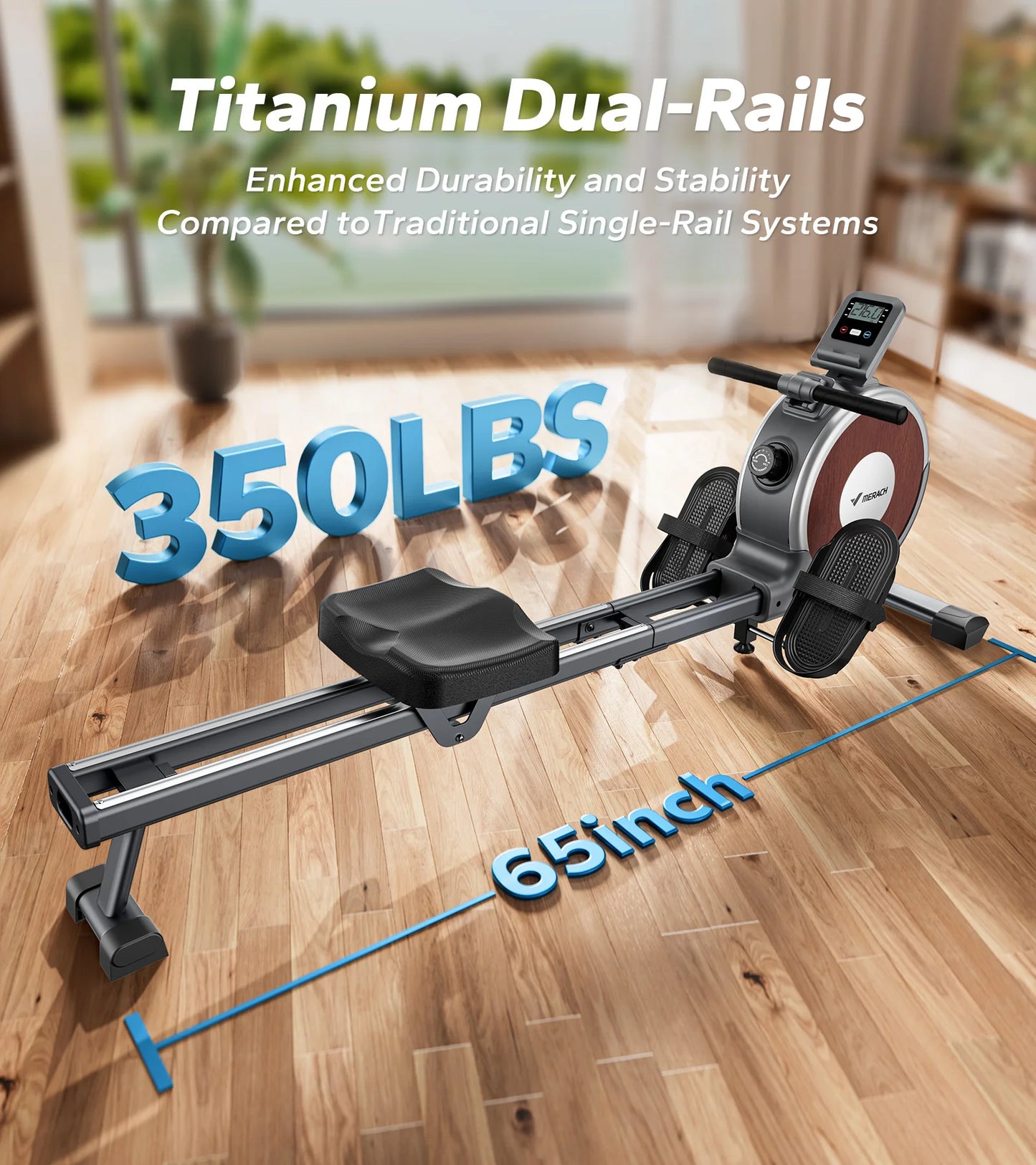 MERACH Magnetic Rowing Machine With 16 Levels Dual Slide Rail 350 Lb Quiet