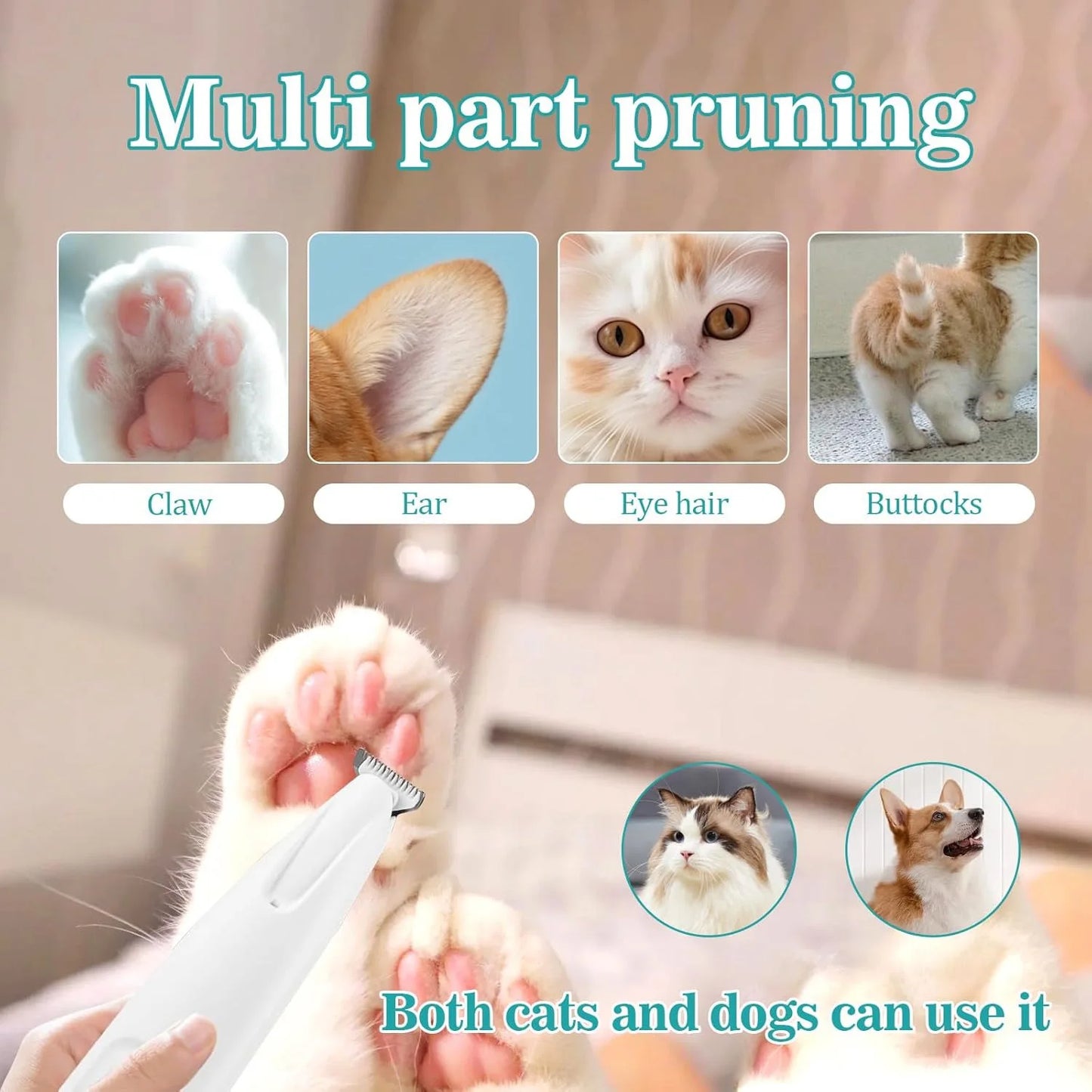 Paw Trimmer For Cats And Dogs Rechargeable Grooming Clippers LED