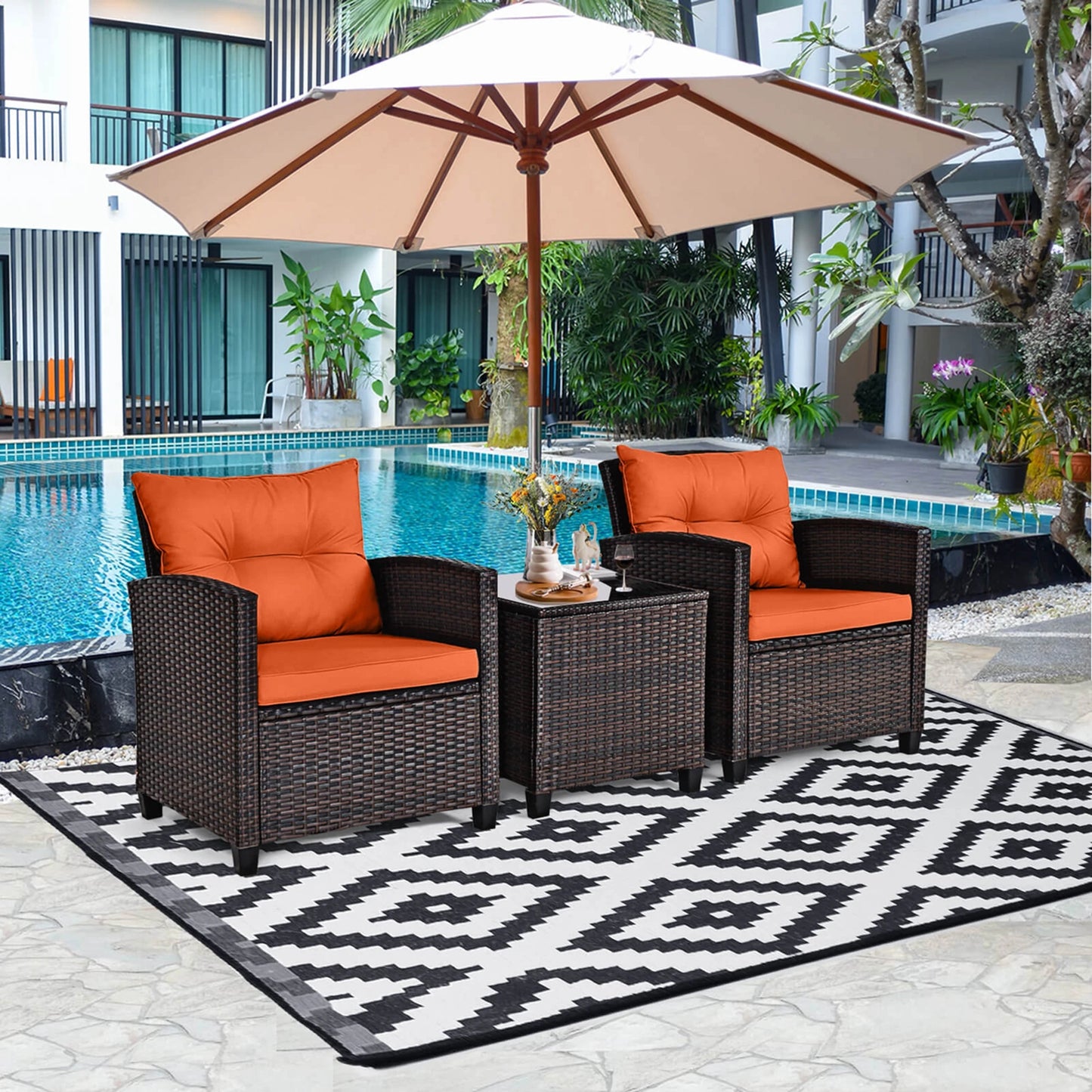 HOMASIS 3-Piece Patio Rattan Furniture Set Cushioned Sofa