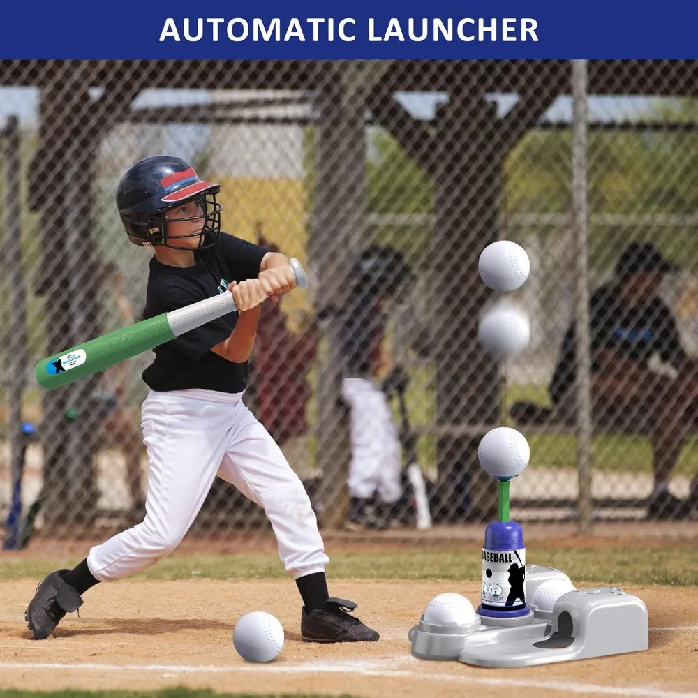 2 In 1 T Ball Set With Automatic Pitching Machine 6 Balls And Adjustable Tee