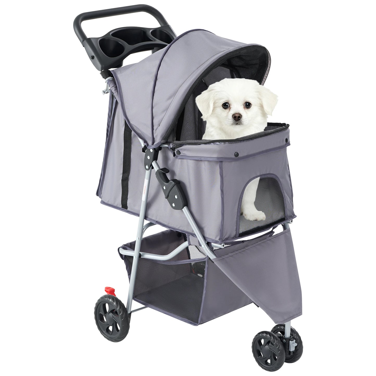 Foldable Three Wheel Pet Stroller For Small Dogs And Cats With Mesh Windows