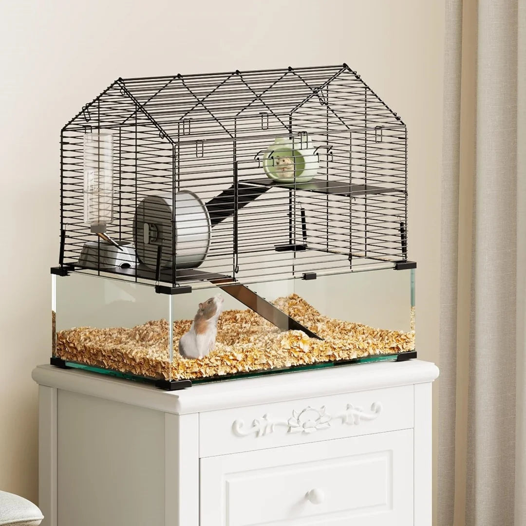 HiMISS Three Tier Hamster Enclosure With Glass Panels For Small Pets