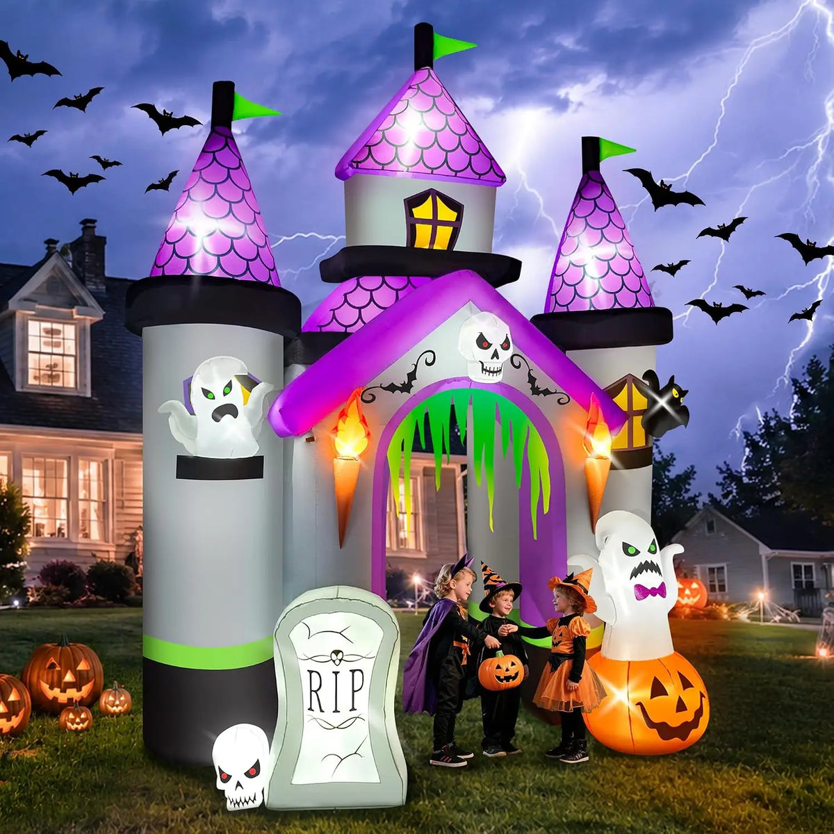 Halloween Inflatable Haunted House Archway With Ghost And Pumpkin Decor