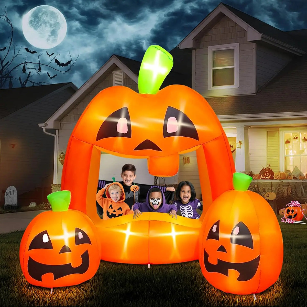 Halloween Inflatable Pumpkin Photo Booth Frame with LED Lights