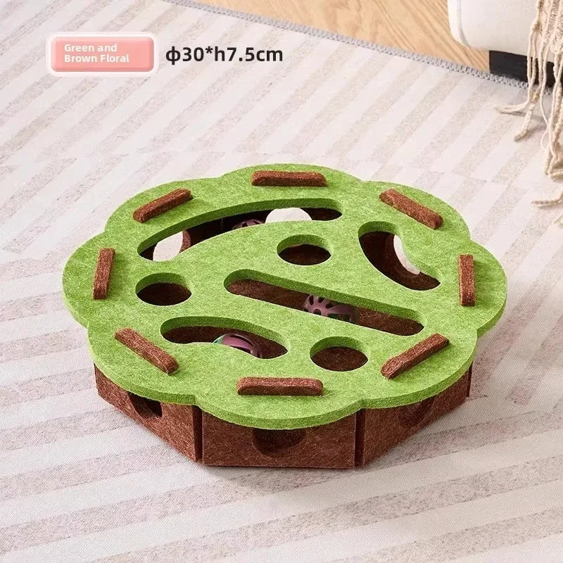 Cat Puzzle Toy Felt Box With Ball For Indoor Cat Enrichment