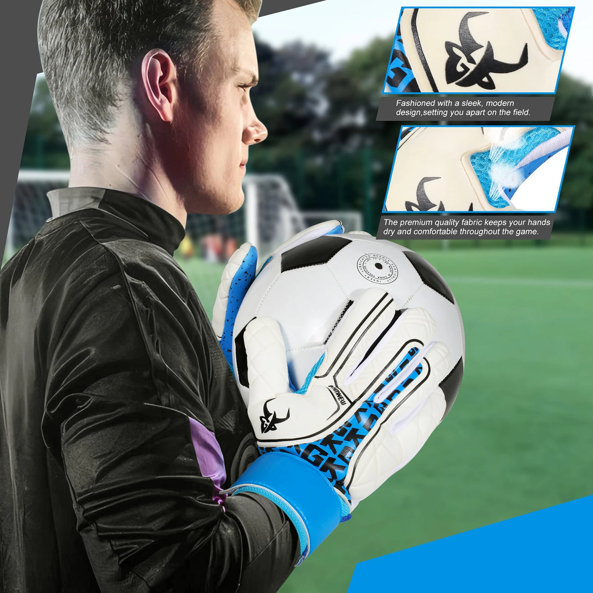 GKHMNEW Soccer Goalkeeper Gloves With Strong Grip Palms for Football Players