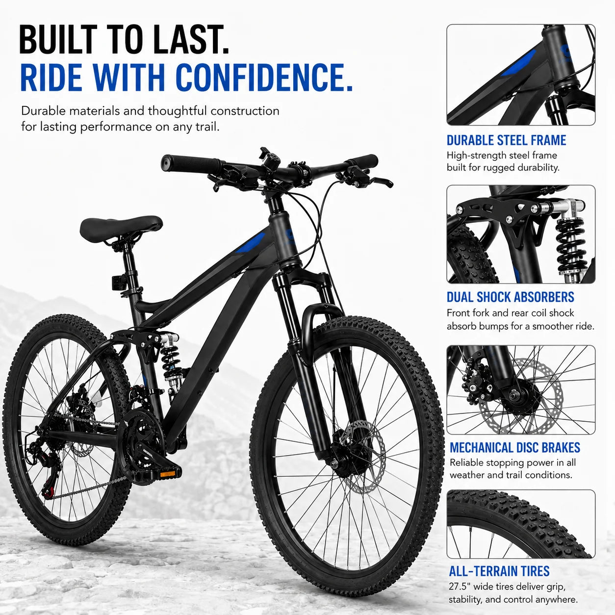 Full Suspension Mountain Bike With 21-Speed Disc Brakes