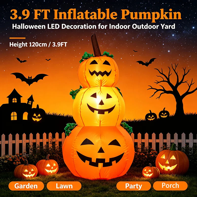 LED Halloween Inflatable Stacked Pumpkins With Lights For Outdoor Decor